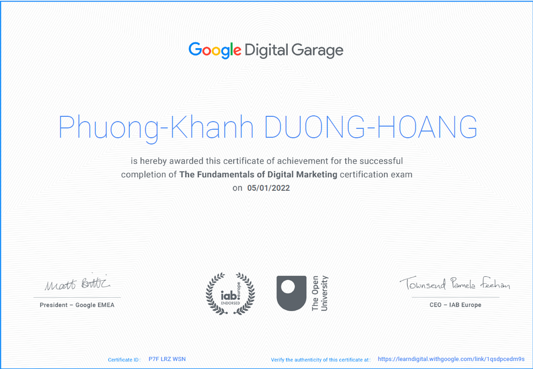 khoe cái certi Google để thấy tôi cũng không "mất não" nhé