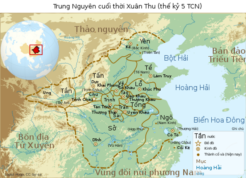 Các nước cuối thời Xuân Thu (nguồn: Wiki)