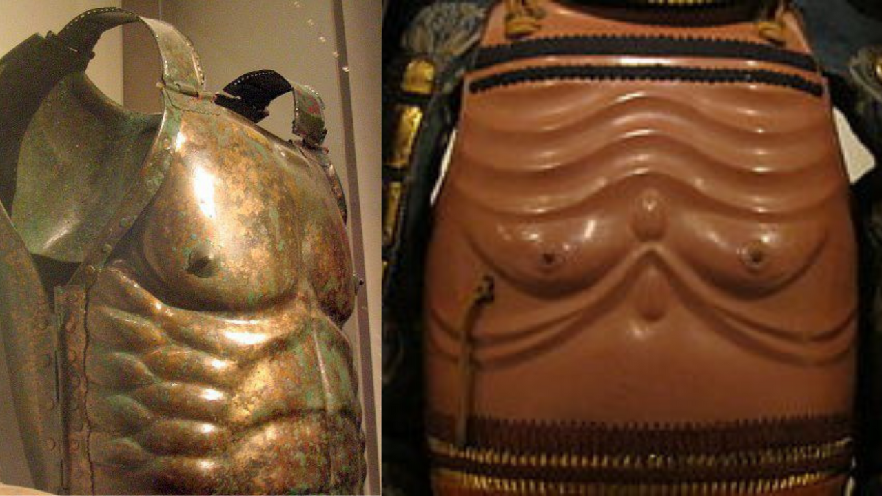 Áo cuirass Hy Lạp (trái) và dō Nhật Bản (phải).