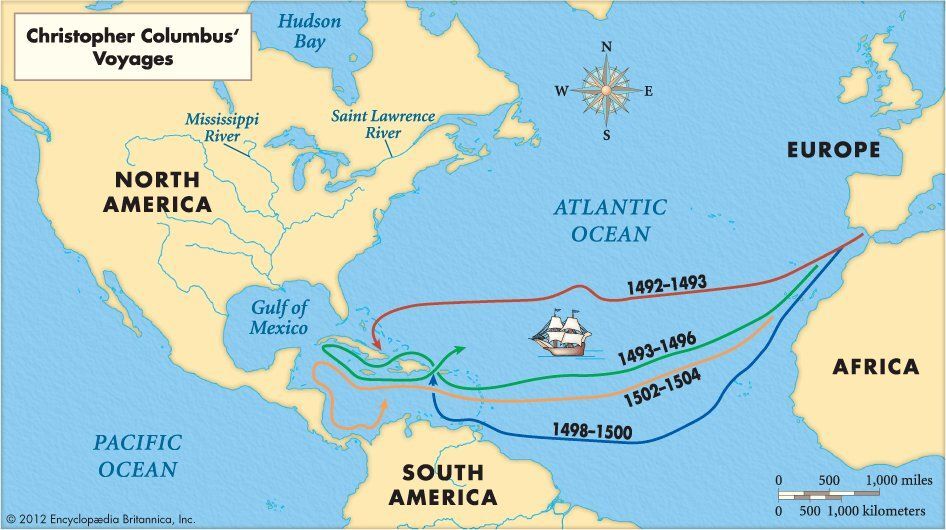 Bốn chuyển hải trình của Columbus (nguồn: Pinterest)