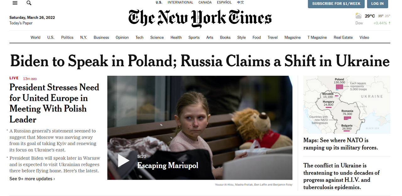 Website của The New York Times - một trong những tờ báo tiếng Anh mà mình đọc mỗi ngày