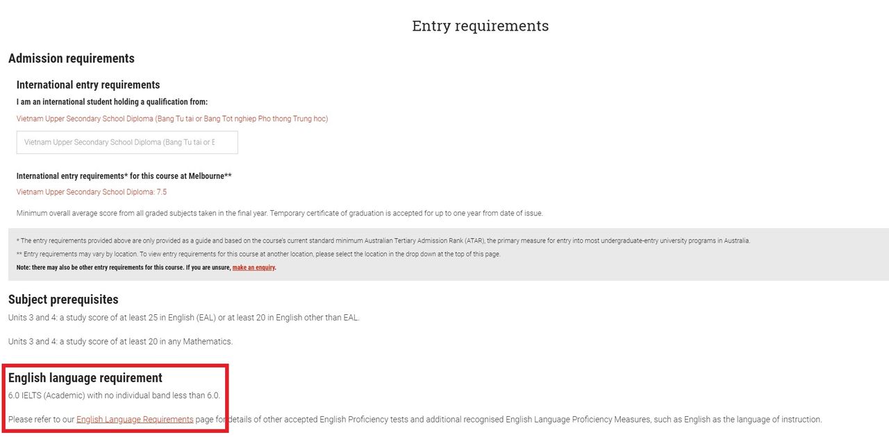 Yêu cầu tiếng Anh của khóa Bachelor of Science của trường ĐH La Trobe