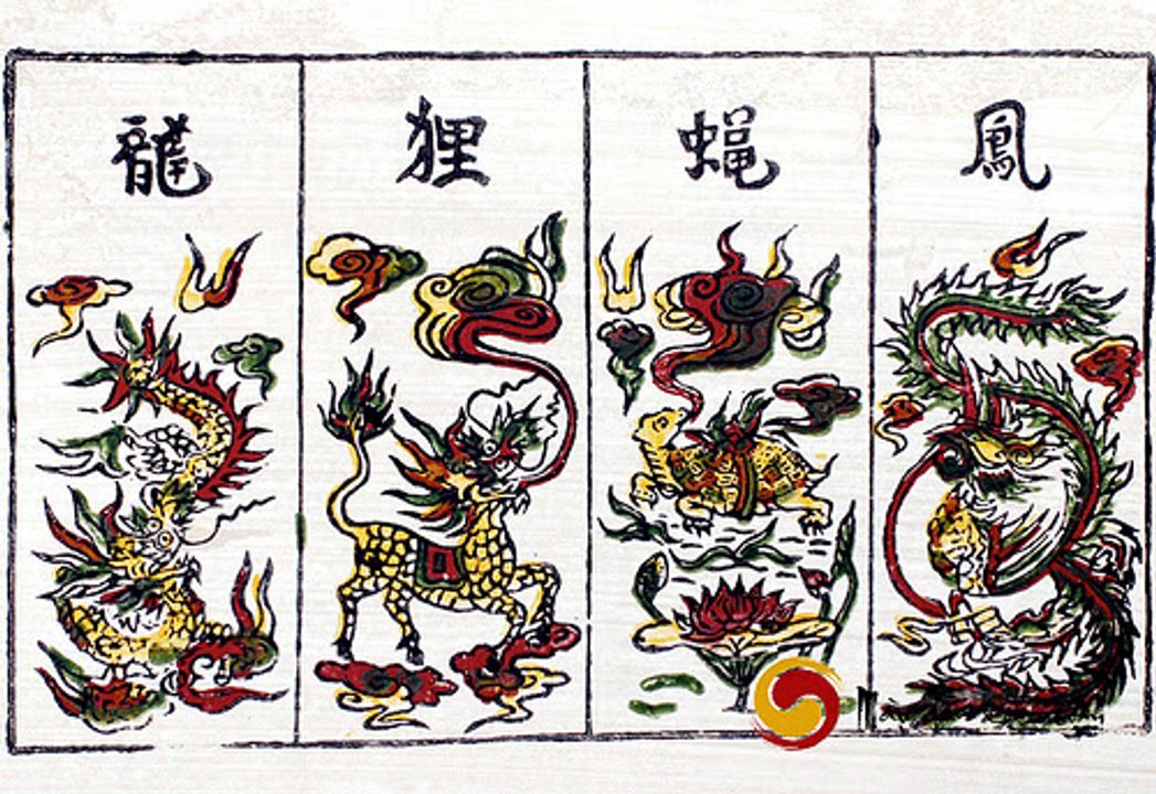 Quatre animaux sacrés: Dragon, Kirin, Tortue, Phénix