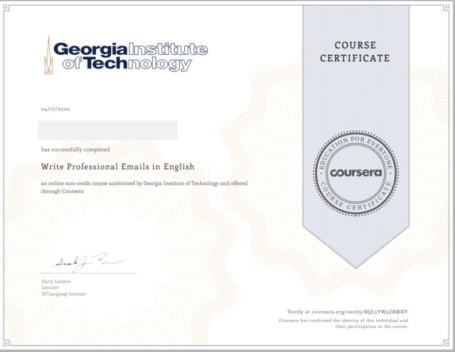 Chứng chỉ từ coursera