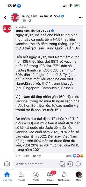 Bản tin được đăng đầy đủ trong phần bình luận trên trang Facebook Trung tâm tin tức VTV24