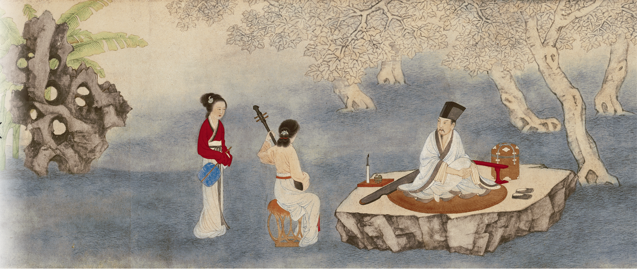 LƯU NGẠN XUNG. Thính nguyễn đồ. Mực và màu trên giấy. 20.7 cm - 78.1 cm. Bảo tàng cố cung Bắc Kinh.