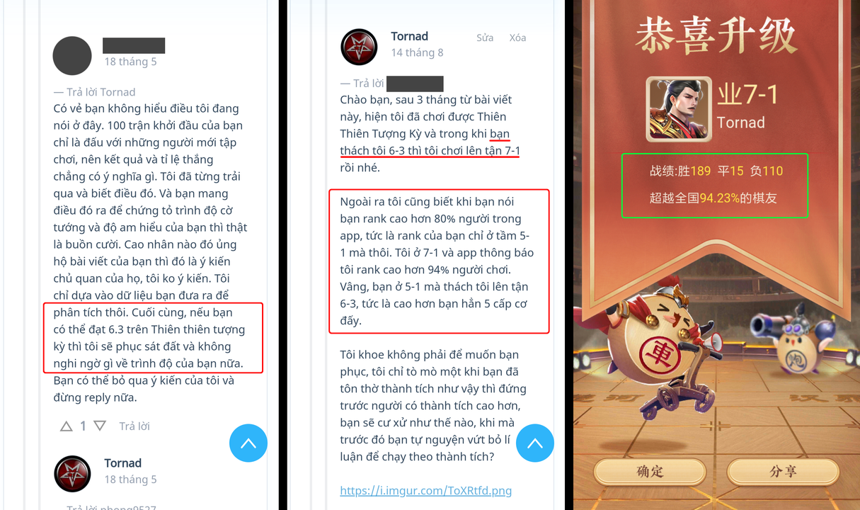 Chữ Tàu khoanh xanh: Thắng 189. Hòa 15. Thua 110. Xếp hạng cao hơn 94,23% số người chơi trong app