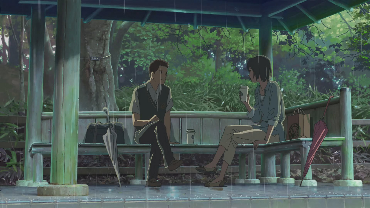 Takao và Yukino gặp nhau ở góc vườn vào những ngày mưa.