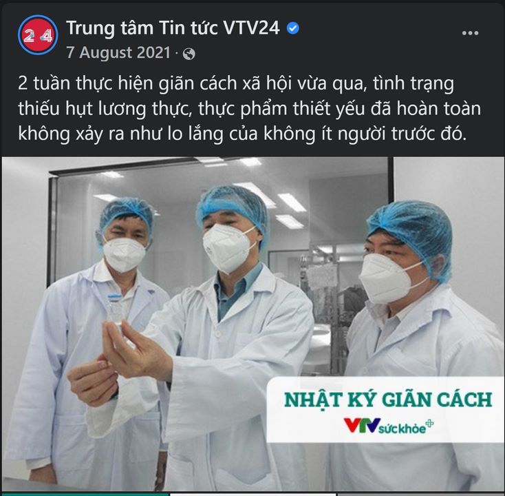 Bài đăng trên trang Facebook Trung tâm tin tức VTV24