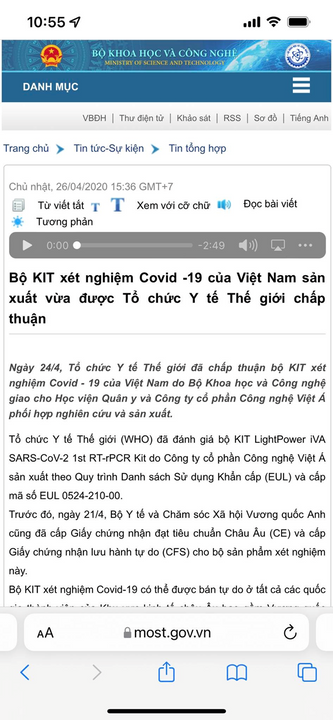 Bản tin đăng trên cổng thông tin của Bộ Khoa học & Công nghệ