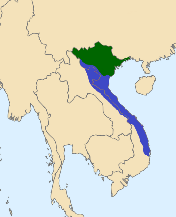 Cương thổ hai nhà Mạc (xanh lá) và Lê (xanh dương) giai đoạn cuối nội chiến