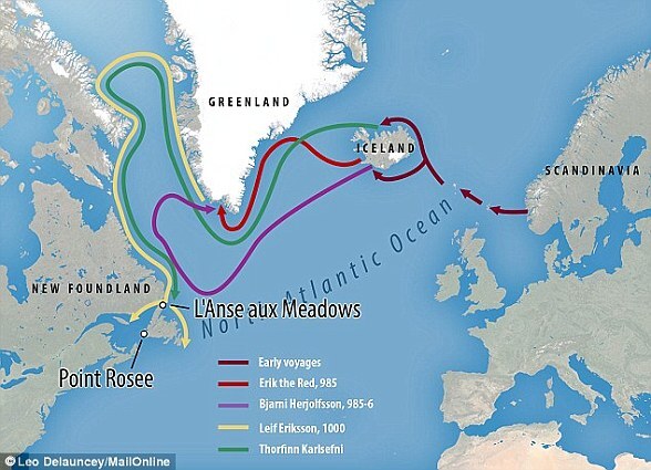 Hành trình tìm ra châu Mỹ của người Vikings (nguồn: dailymail.co.uk)