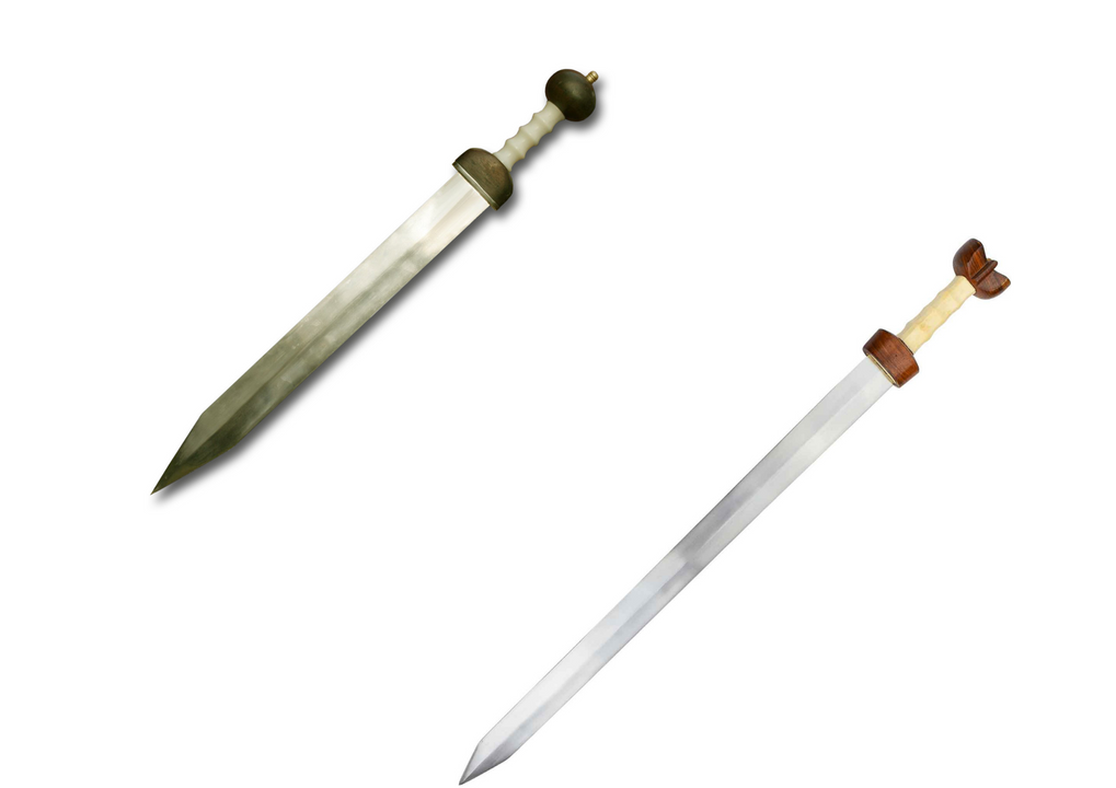 2 loại kiếm gladius (trên) và spatha (dưới).