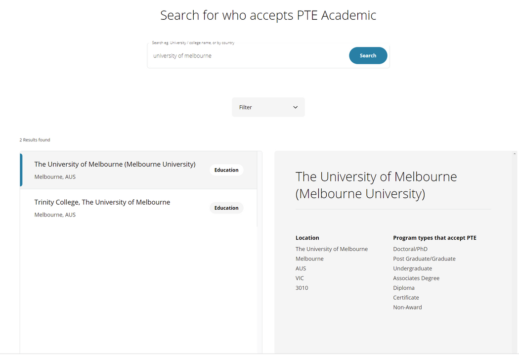 Trường University of Melbourne danh tiếng bên Úc cũng chấp nhận PTE Academic