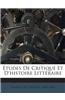 Etudes de Critique Et D'Histoire Litteraire