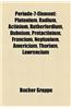 Periode-7-Element: Plutonium, Radium, Actinium, Rutherfordium, Dubnium, Protactinium, Francium, Neptunium, Americium, Thorium, Lawrencium