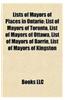 Lists of Mayors of Places in Ontario