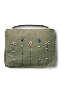 Beaded Flower Washed Canvas Large Olive Green Book & Bible Cover