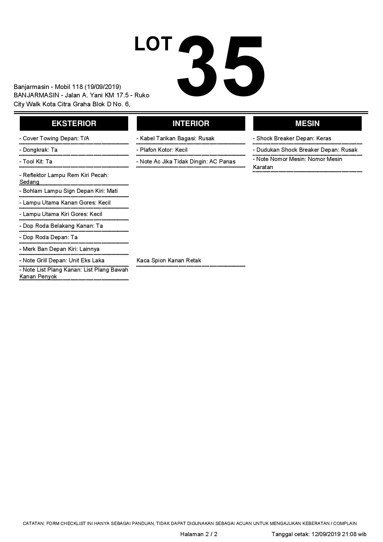 TOYOTA AVANZA G  Lelang Mobil  PT JBA Indonesia