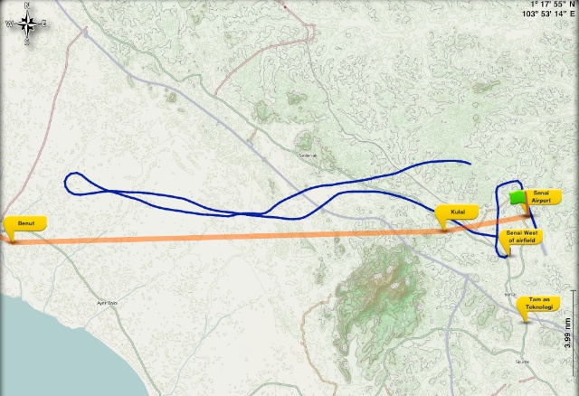 Flight path to Benut in bad visibility