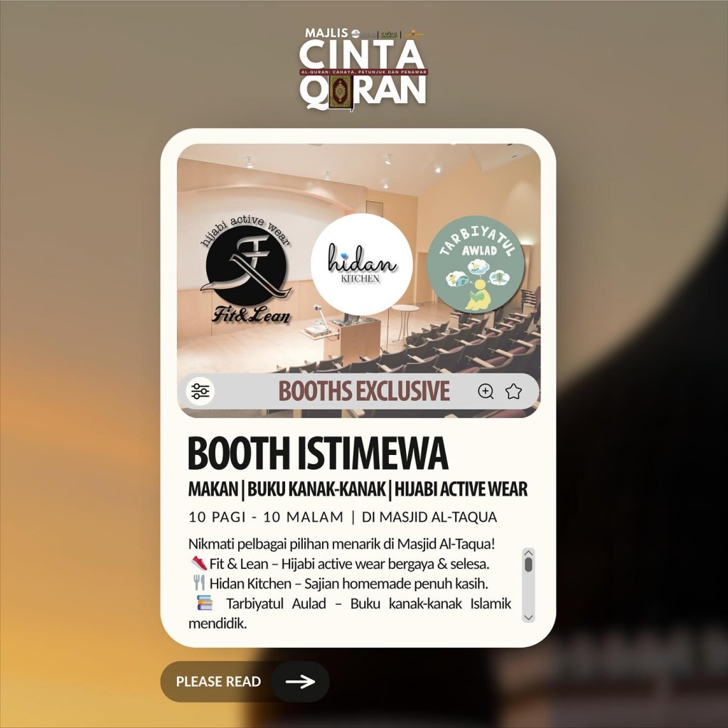 Booth Istimewa: Makan, Buku Kanak-kanak, Hijabi Active Wear [Majlis Cinta Al-Quran]