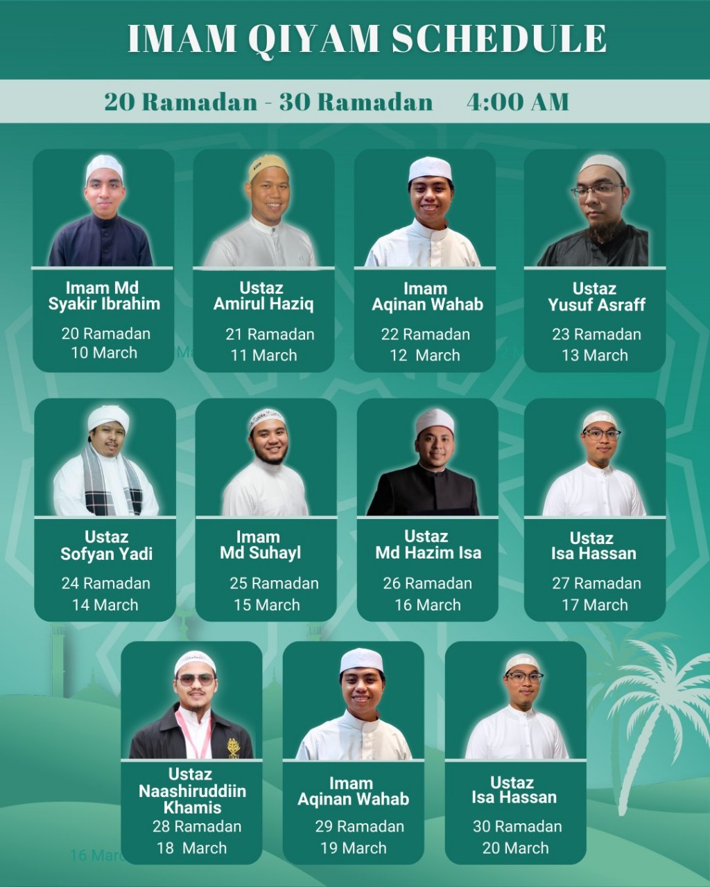 Imam Qiyam Schedule
