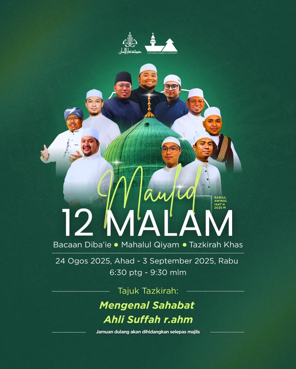 MAULID 12 MALAM: Bacaan Diba'ie, Mahalul Qiyam & Tazkirah Khas