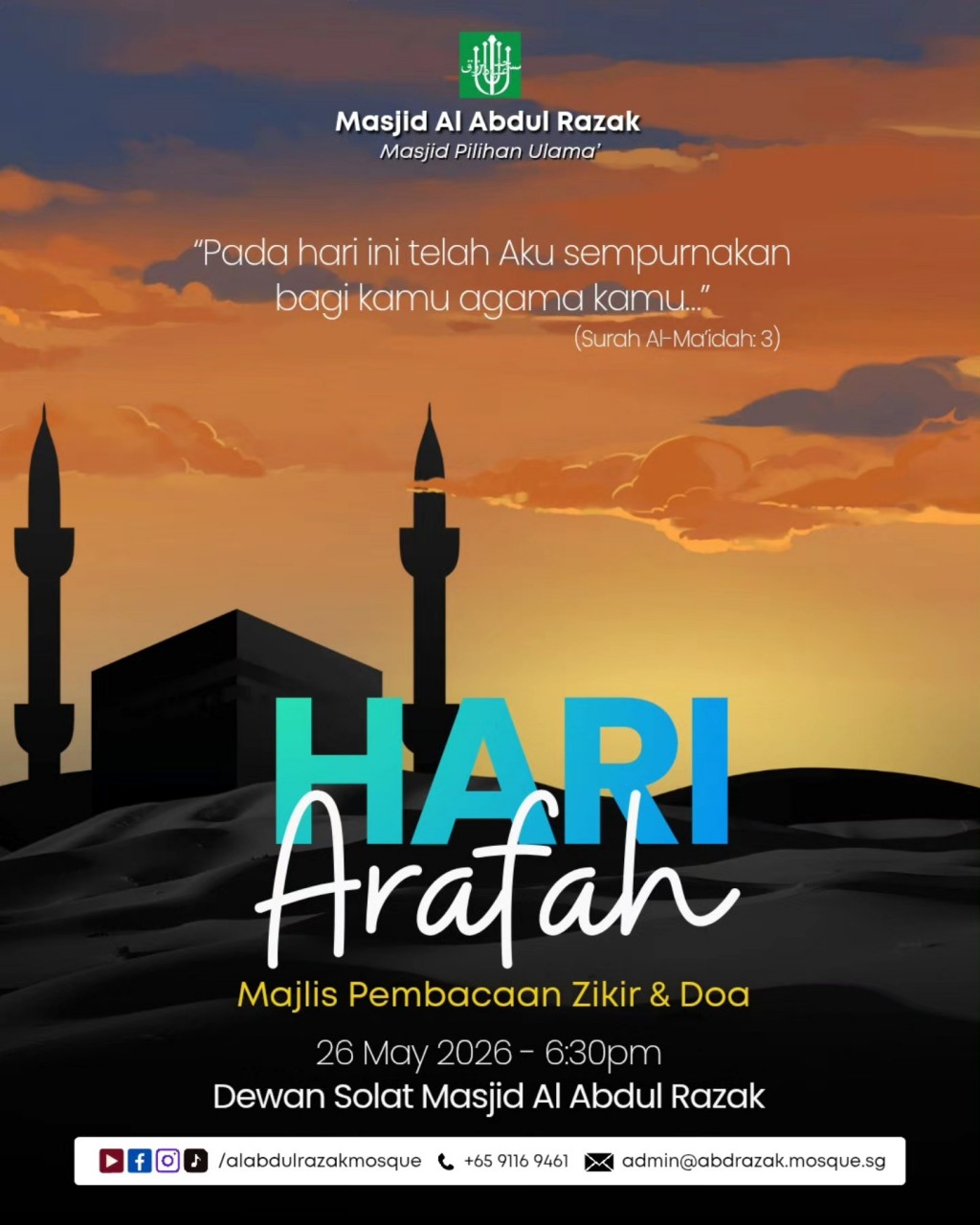 Hari Arafah: Majlis Pembacaan Zikir & Doa