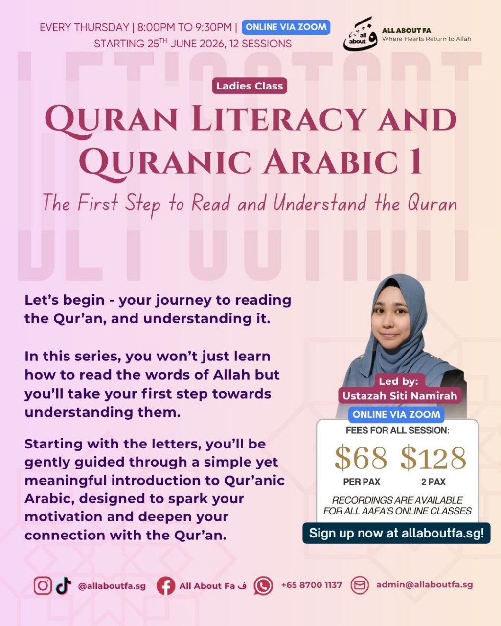 Qur’an Literacy & Qur’anic Arabic 1 (Foundation) [June 2026]