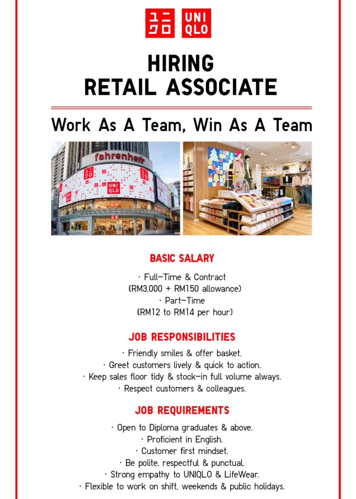 Iklan Kerja Di Uniqlo Dengan Gaji Asas ‘Full Time’ Ini Buat Warganet Teruja