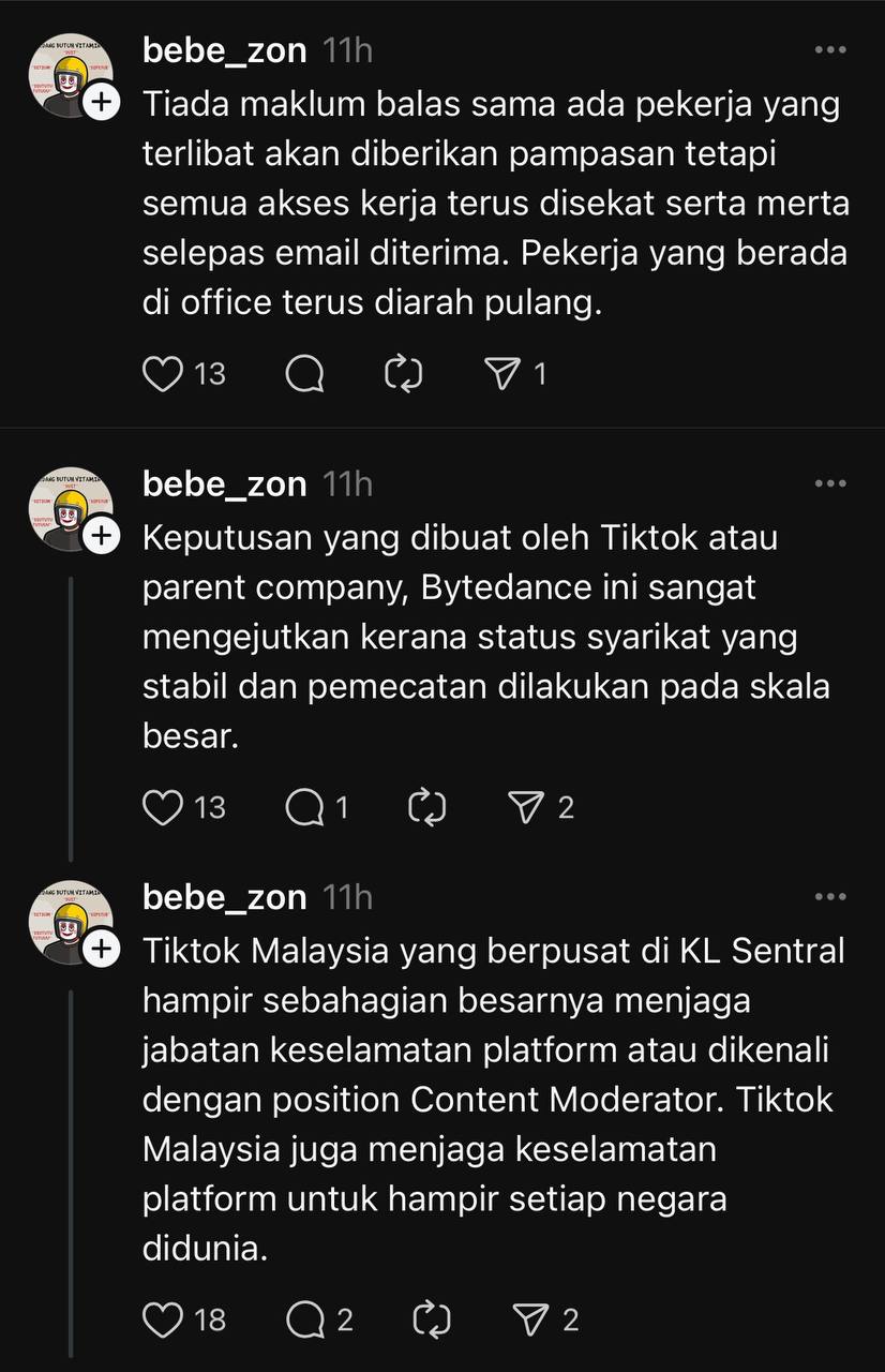 Threads Post Claims 700 Employees Laid Off by TikTok Malaysia
