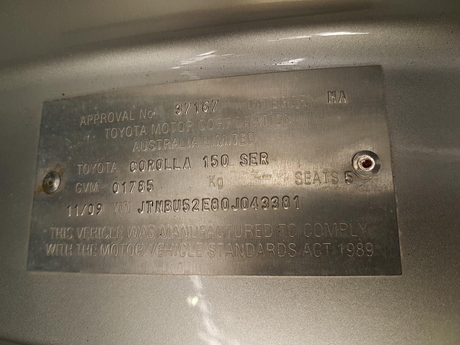 View Auto part Seatbelt/Stalk Toyota Corolla 2009