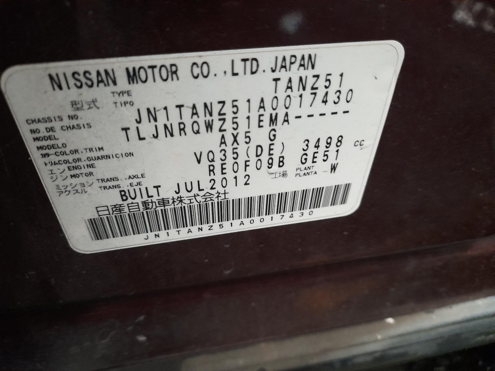 2012 Nissan Murano Bootlid/Tailgate View Auto part Bootlid/Tailgate Nissan Murano 2012