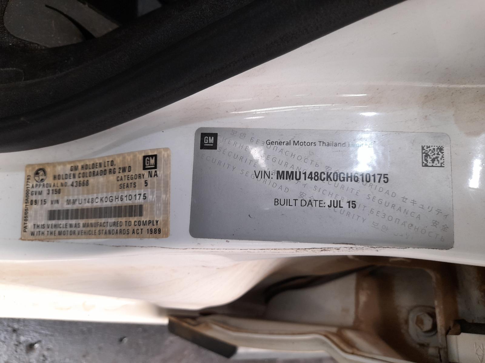View Auto part Misc Holden Colorado 2015
