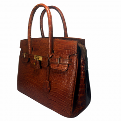 Tas Kulit Wanita Motif Buaya - Coklat