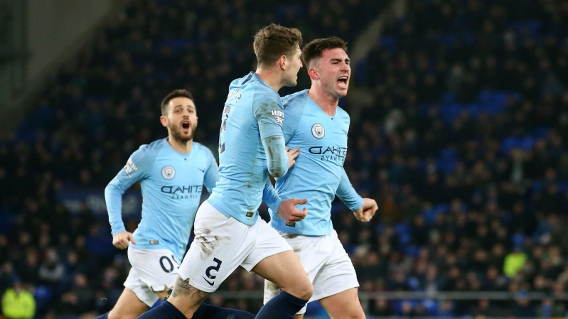 Selebrasi Aymeric Laporte saat cetak gol ke gawang Everton (Press Form)