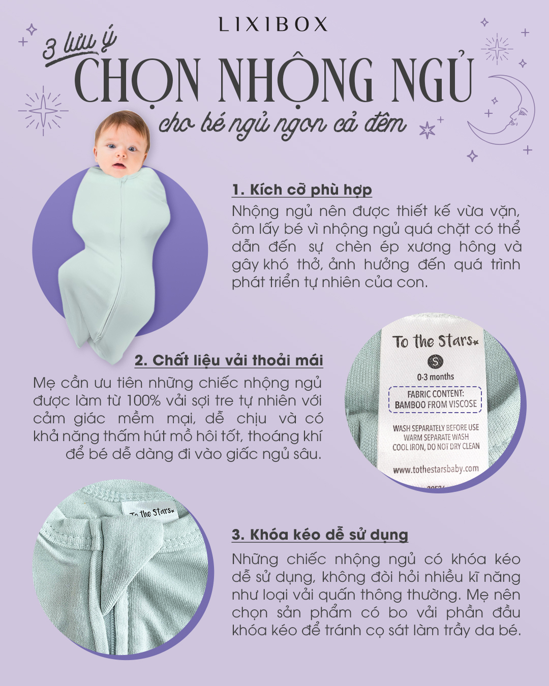 Bài viết cung cấp 3 lưu ý quan trọng khi chọn nhộng ngủ cho em bé, giúp mẹ đảm bảo giấc ngủ ngon và phát triển tốt cho con, bao gồm kích cỡ phù hợp, chất liệu thoải mái và khóa kéo dễ sử dụng.
