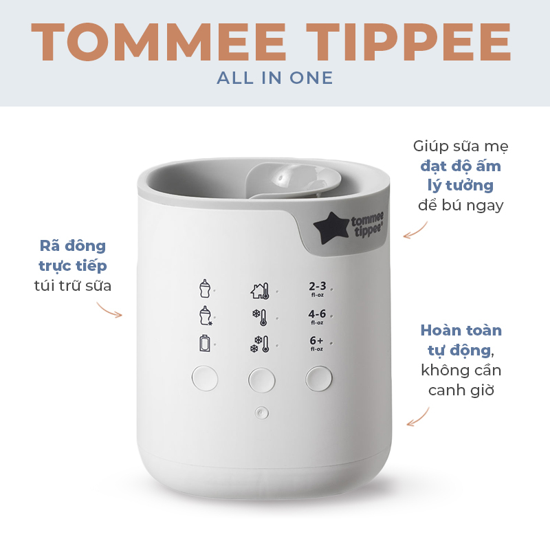 Máy hâm sữa Tommee Tippee, giúp bảo quản sữa mẹ đúng cách với các chế độ hâm nóng cho từng dung tích khác nhau, đảm bảo sữa mẹ giữ được giá trị dinh dưỡng lâu hơn, lý tưởng cho mẹ bỉm và bé.