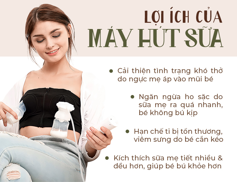 Lợi ích của máy hút sữa, bao gồm cải thiện tình trạng khó thở cho bé, ngăn ngừa ho sặc do sữa ra quá nhanh, hạn chế ti bị tổn thương, và kích thích sữa mẹ tiết nhiều hơn. Khám phá mẹo cho mẹ và bé để bé bú khỏe, tránh nỗi lo bé bỏ bú.