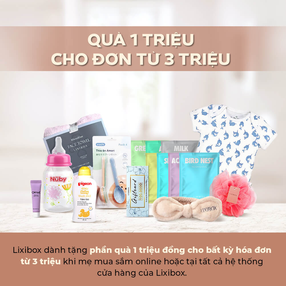 Quà tặng 1 triệu đồng cho đơn từ 3 triệu tại Lixibox, ưu đãi hấp dẫn cho mẹ bỉm, địa chỉ mua hàng mẹ & bé uy tín, đáp ứng nhu cầu mua sắm thông minh cho mẹ và bé.