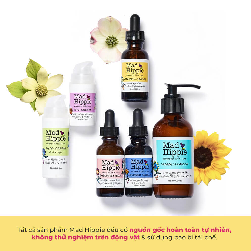 Sản phẩm chăm sóc da Mad Hippie, phù hợp cho mẹ bầu, với thành phần tự nhiên, an toàn và không thử nghiệm trên động vật. Khám phá 5 thương hiệu mỹ phẩm cho mẹ bầu, giúp làm đẹp an toàn và hiệu quả.