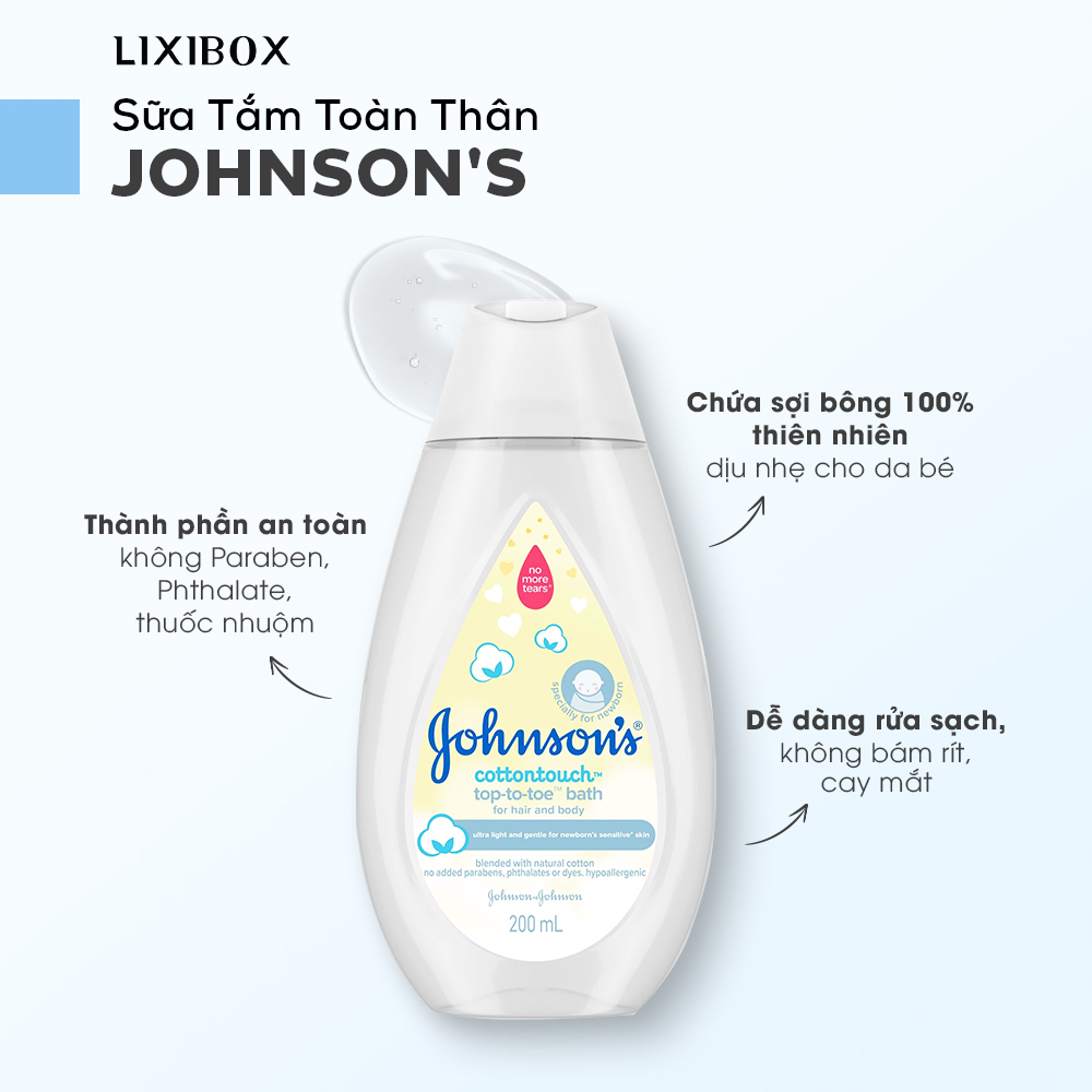 Sữa tắm Johnson's dành cho mẹ và bé, an toàn với thành phần tự nhiên, không chứa Paraben và Phthalate, dịu nhẹ cho da nhạy cảm của trẻ. Lixibox giới thiệu sản phẩm giúp chăm sóc da bé hiệu quả.
