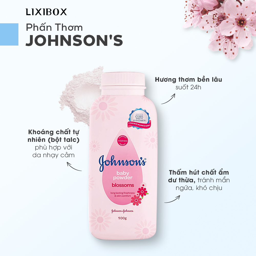 Sản phẩm phấn thơm Johnson's với công thức an toàn cho da nhạy cảm, hương thơm lâu bền suốt 24h, thích hợp cho mẹ và bé. Phấn giúp thấm hút ẩm, duy trì sự thoải mái cho làn da của bé yêu.