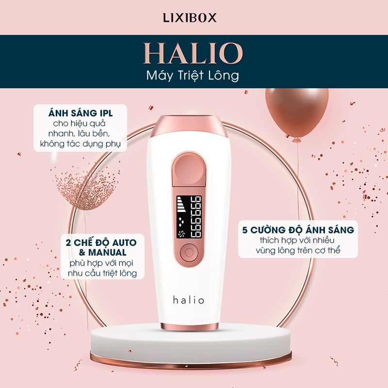 Máy Triệt Lông Halio, sản phẩm nổi bật tại Lixibox Holy Grail Awards 2021. Với ánh sáng IPL giúp triệt lông hiệu quả, thiết bị có 2 chế độ auto & manual, cùng 5 cường độ ánh sáng, phục vụ nhu cầu sử dụng khác nhau.