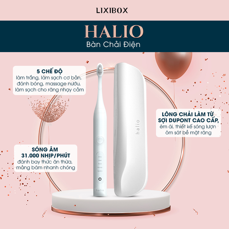 Lixibox Holy Grail Awards 2021 tìm kiếm dụng cụ làm đẹp xuất sắc. Bàn chải điện Halio với 5 chế độ chăm sóc răng miệng, sóng âm 31.000 nhịp/phút và lông chải từ sợi Dupont cao cấp. Tham gia bình chọn để có cơ hội trúng quà tặng siêu khủng!