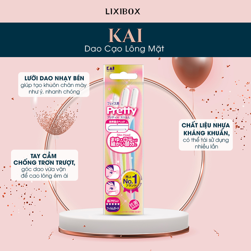 Lixibox Holy Grail Awards 2021 giới thiệu dao cạo lông mặt KAI, sản phẩm giúp tạo dáng chân mày nhanh chóng, tay cầm chống trơn trượt, chất liệu nhựa kháng khuẩn, với cơ hội nhận quà tặng siêu khủng cho các tín đồ làm đẹp.