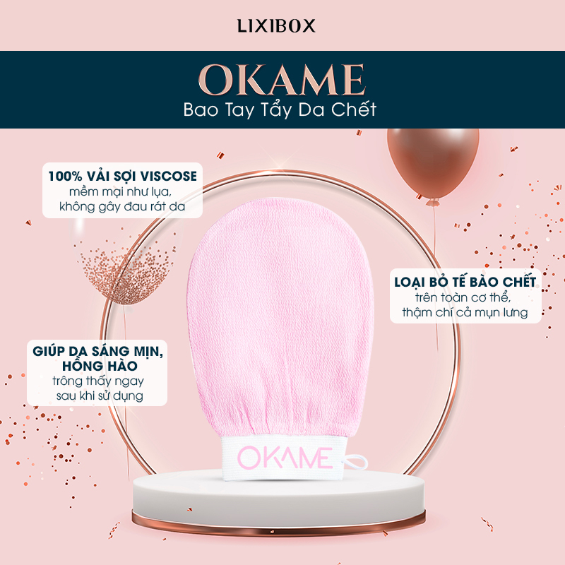 OKAME Bao Tay Tẩy Da Chết - 100% vải sợi viscose mềm mại, không gây đau rát da. Giúp da sáng mịn, hồng hào ngay sau khi sử dụng. Lixibox Holy Grail Awards 2021, tìm kiếm thiết bị làm đẹp tốt nhất.