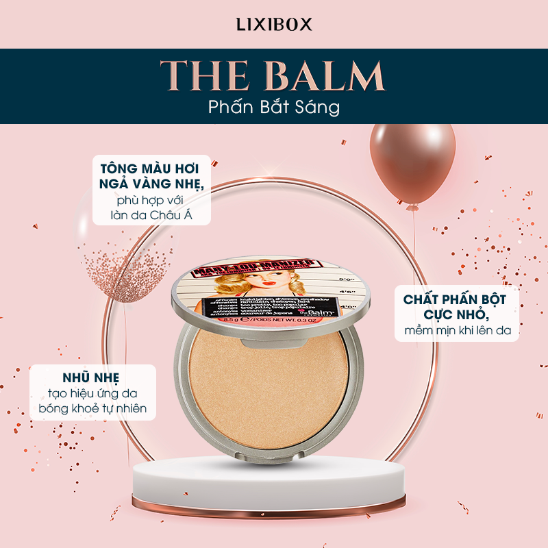Bài viết về Lixibox Holy Grail Awards 2021 giới thiệu sản phẩm phấn bắt sáng The Balm với tông màu hồng ngả vàng nhẹ, chất phấn bột mịn, tạo hiệu ứng sáng tự nhiên, phù hợp với làn da Châu Á. Cổ vũ bình chọn cho sản phẩm trang điểm yêu thích.