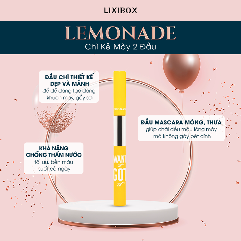 Sản phẩm Lemonade - Chì Kẻ Mày 2 Đầu, với thiết kế đẹp mắt và mạnh mẽ, khả năng chống thấm nước, giúp tạo dáng mày dễ dàng và giữ màu lâu bền. Cùng tìm hiểu và bình chọn cho sản phẩm trang điểm yêu thích trong Lixibox Holy Grail Awards 2021!