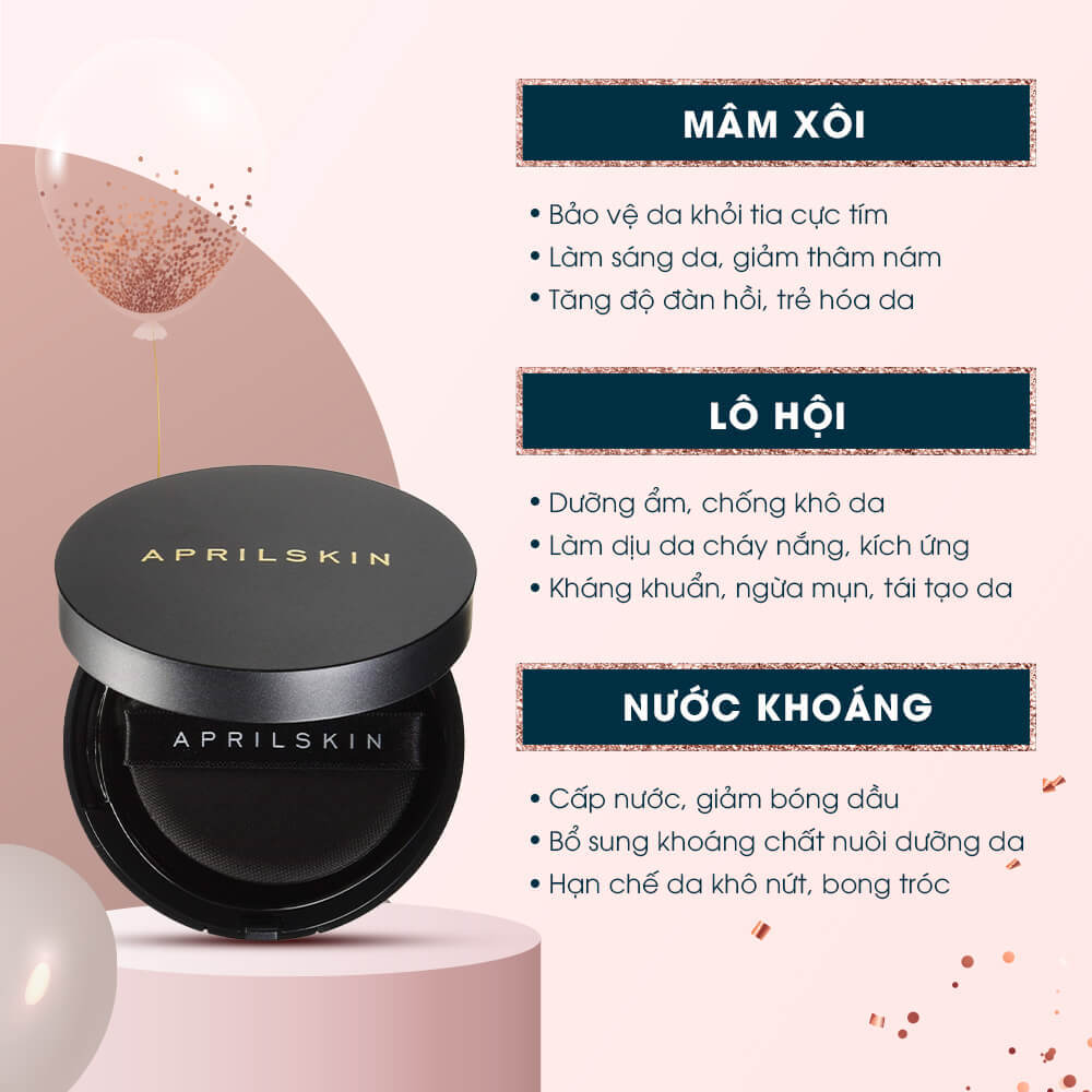 Phấn nước April Skin Magic Snow Cushion, sản phẩm nổi bật tại Lixibox Holy Grail Awards 2021. Được tiêu dùng bình chọn là "Sản phẩm trang điểm yêu thích nhất", với ưu điểm làm sáng da, giảm thâm nám và cung cấp độ ẩm, chống khô da.